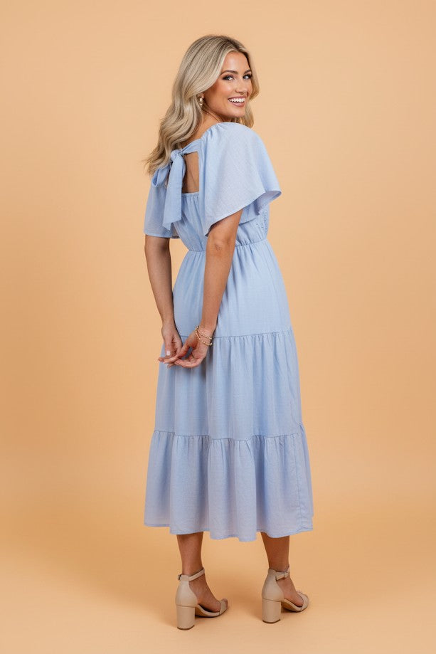Lace Square Neck Ruffle Tiered Midi Dress