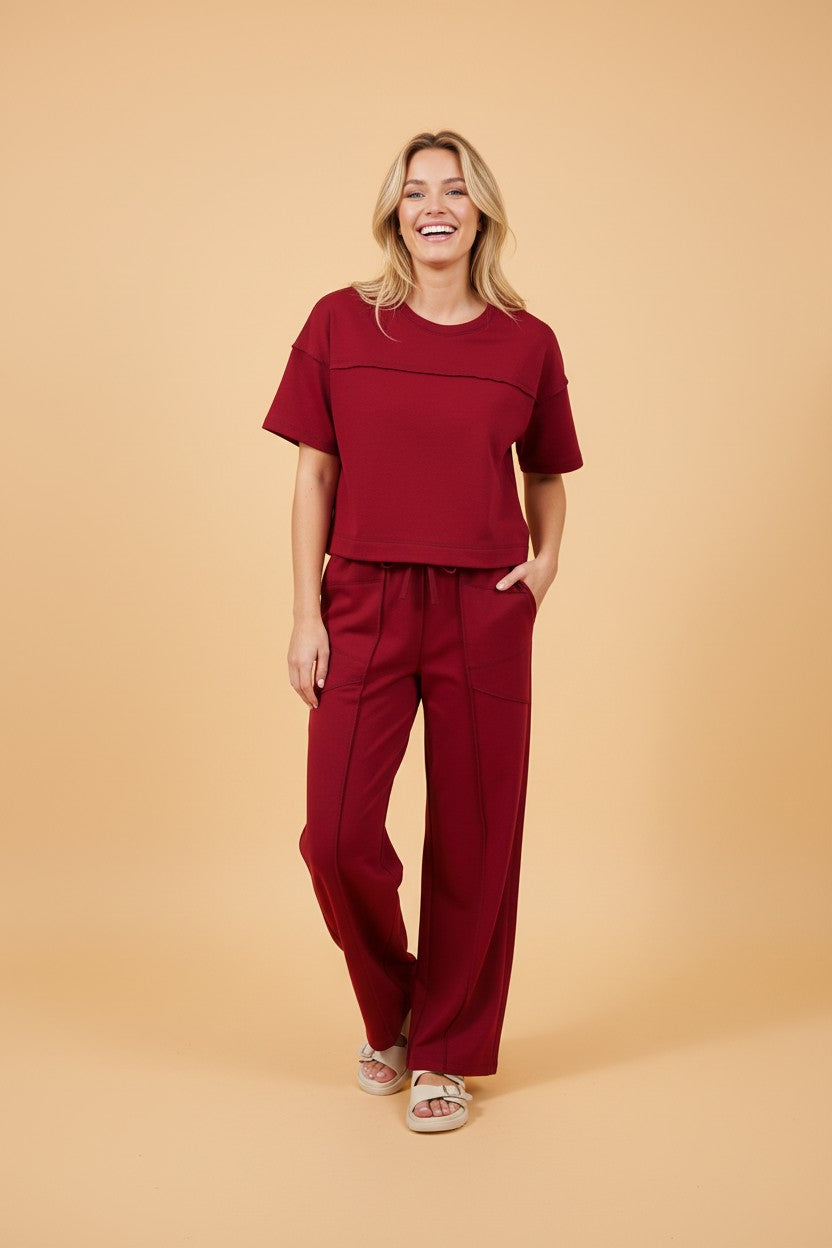 Solid Drop Shoulder Boxy Tee & Barrel Pants Set