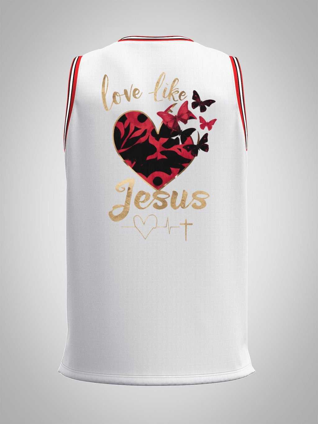Love Like Jesus Adult White & Red Basketball Jersey | Ships From USA