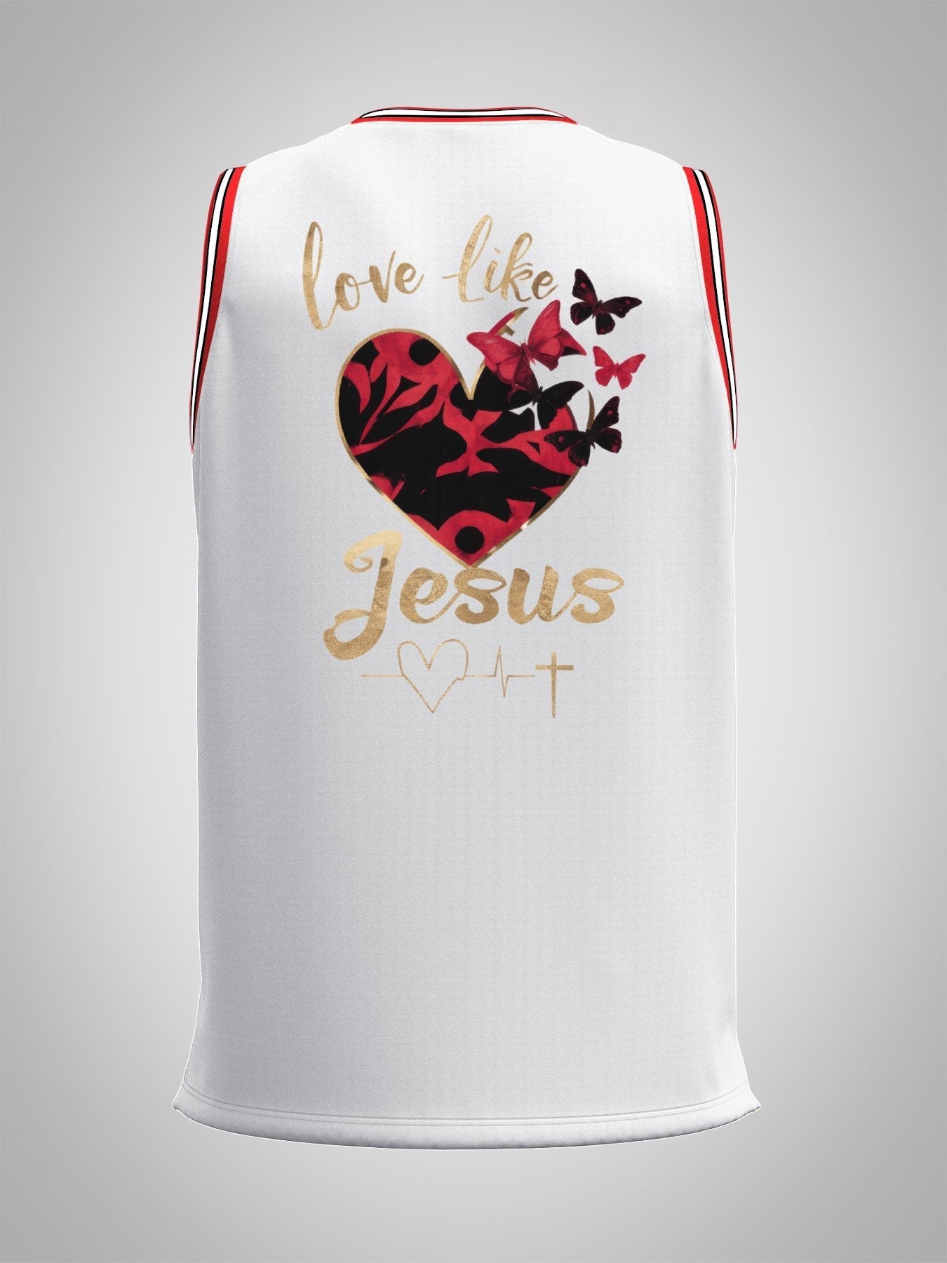 Love Like Jesus Adult White & Red Basketball Jersey | Ships From USA