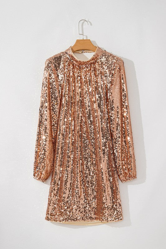 Sequin Long Sleeve Cutout Back Mini Dress