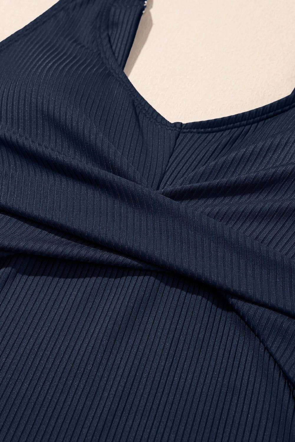 Solid Ribbed Knit Tankini & Skort Swim Set