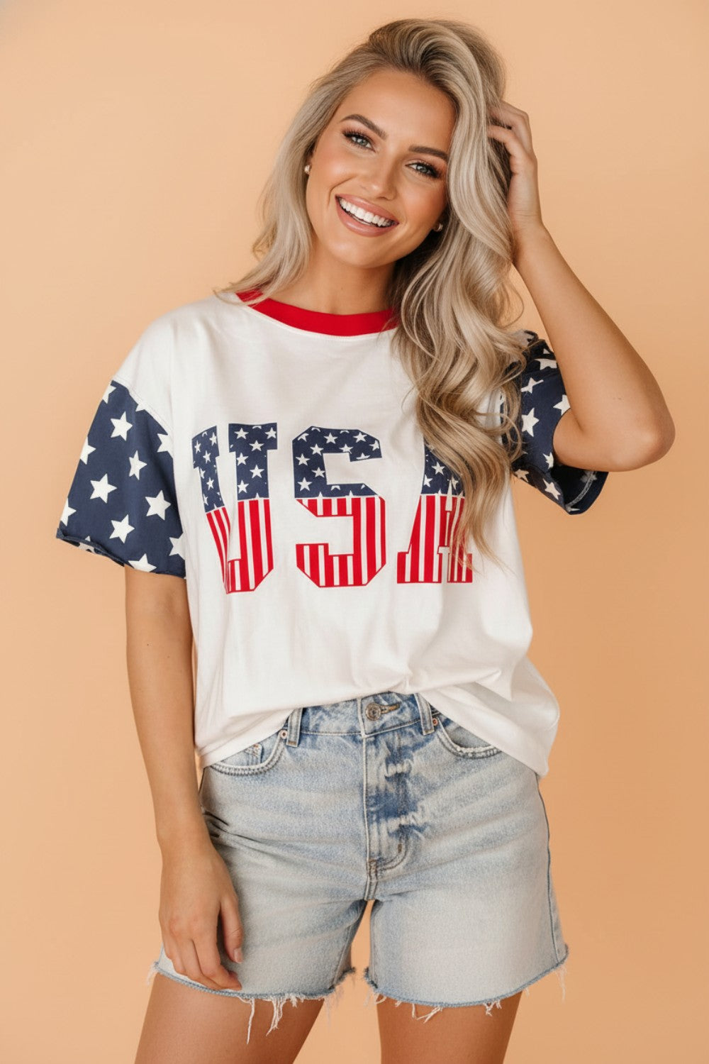 USA Flag Patchwork Short Sleeve Graphic Tee