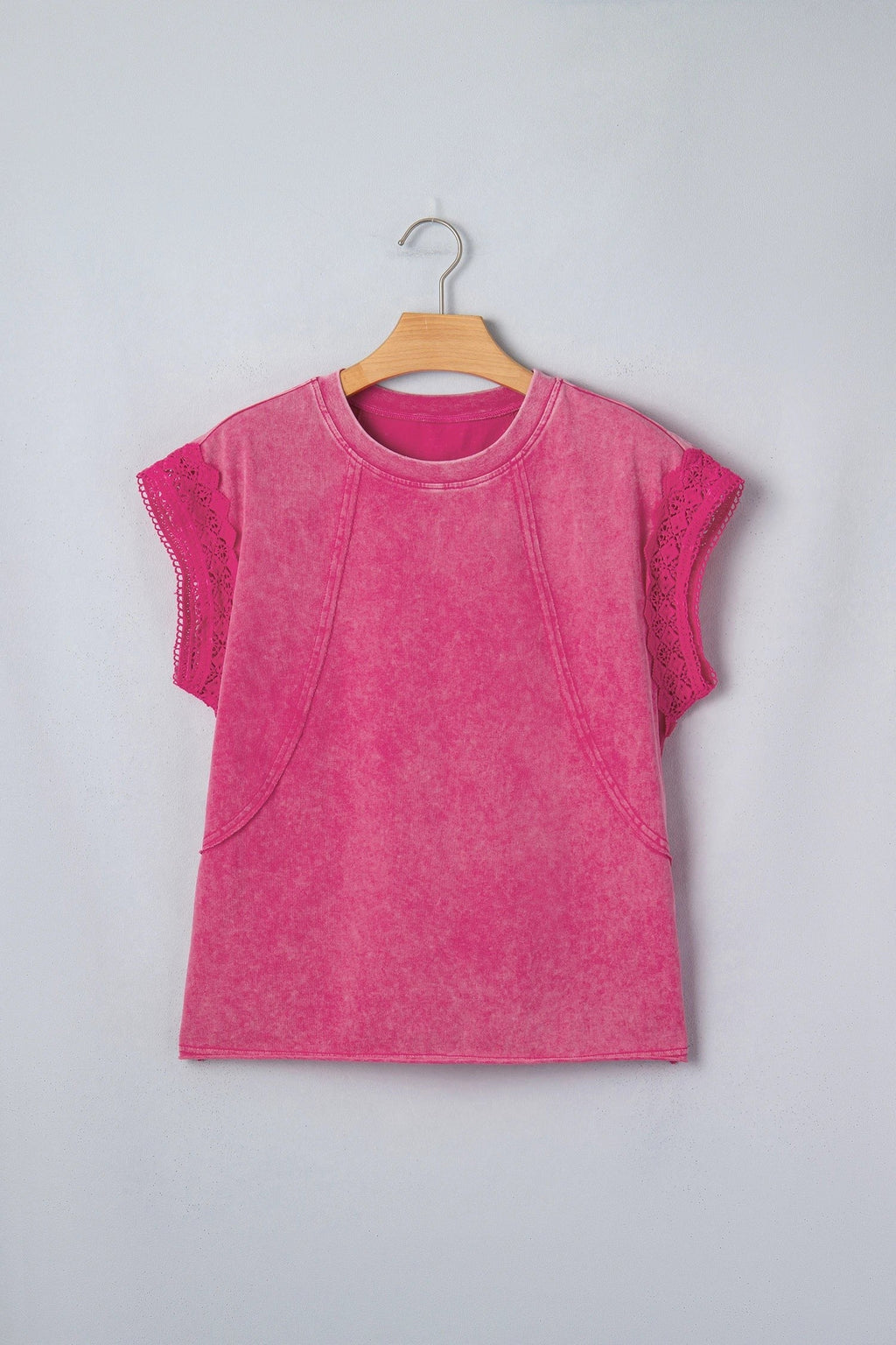 Mineral Wash Raw Seam Lace Cap Sleeve Top