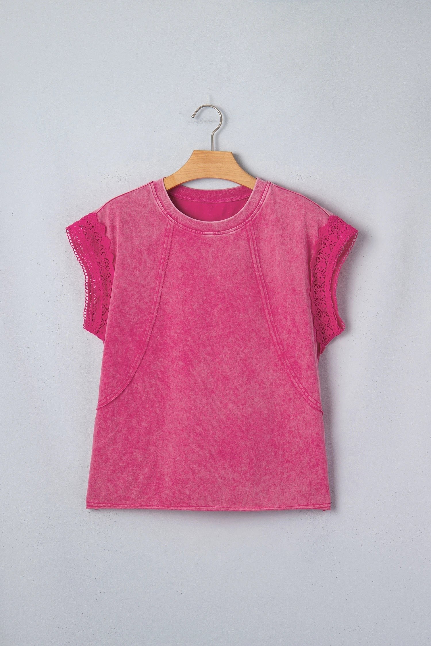 Mineral Wash Raw Seam Lace Cap Sleeve Top