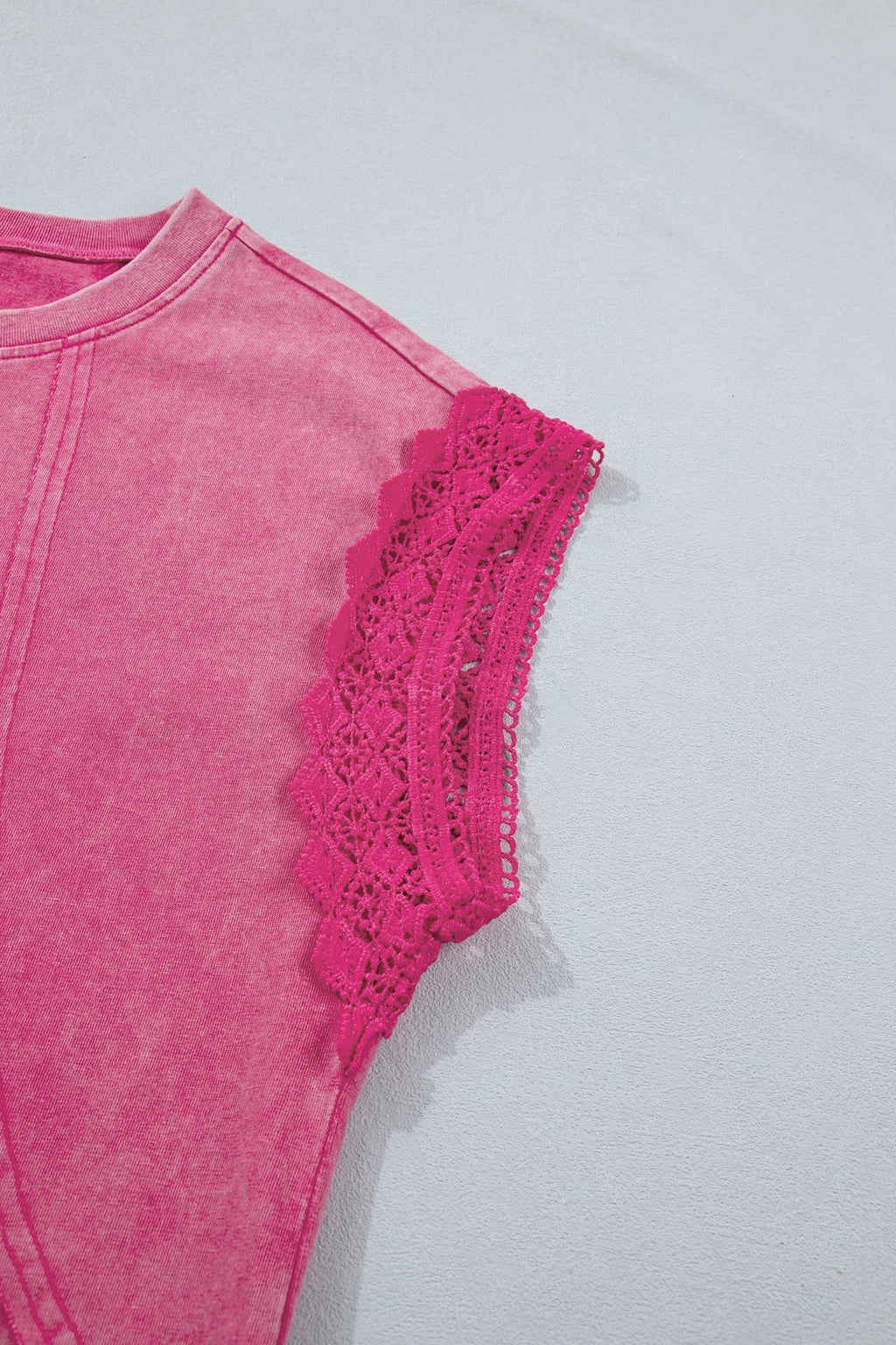 Mineral Wash Raw Seam Lace Cap Sleeve Top