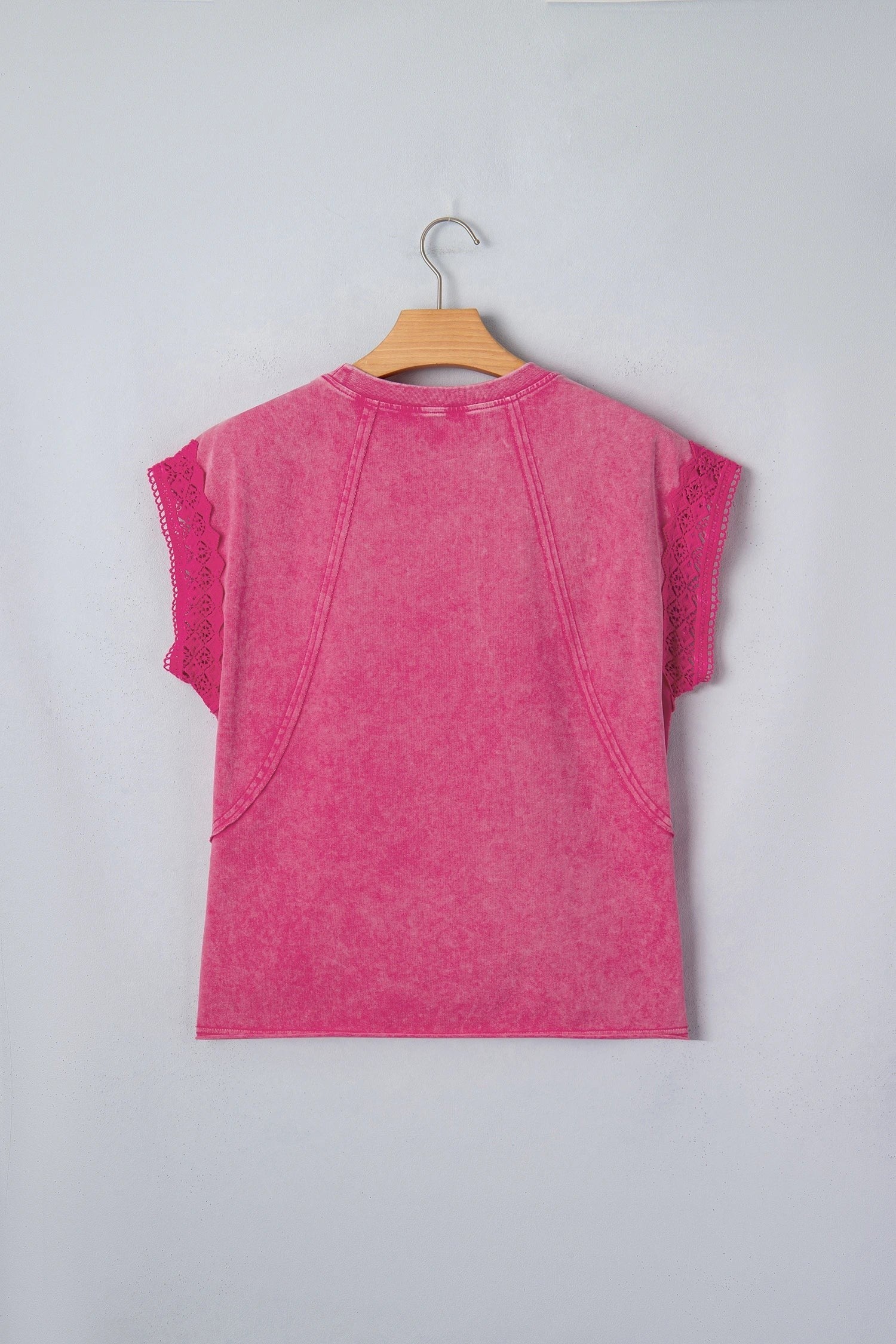 Mineral Wash Raw Seam Lace Cap Sleeve Top