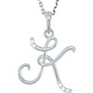14K White Gold .025 CTW Natural Diamond Initial K 18" Necklace