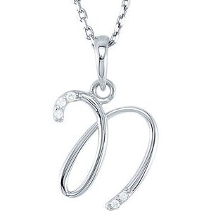 14K White Gold .025 CTW Natural Diamond Initial N 18" Necklace