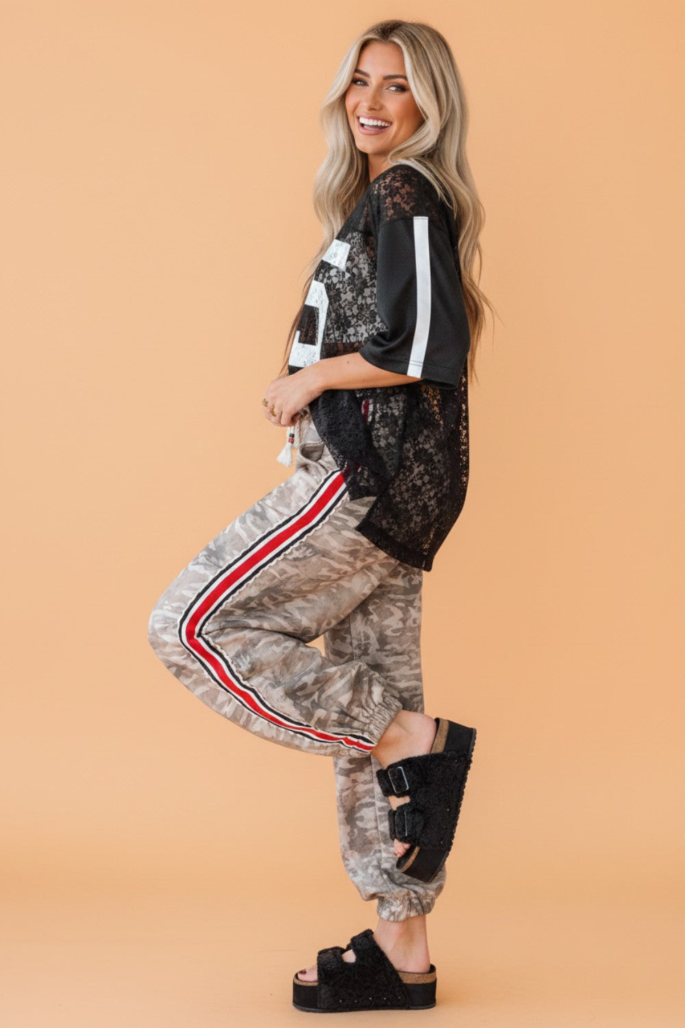 Camo Stripe Side Patchwork Drawstring Pants