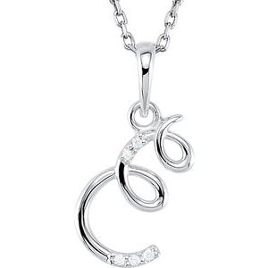 14K White Gold .025 CTW Natural Diamond Initial E 18" Necklace