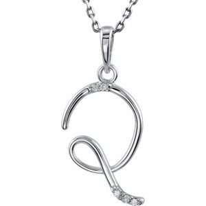 Sterling Silver .025 CTW Natural Diamond Initial Q 18" Necklace