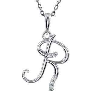 Sterling Silver .025 CTW Natural Diamond Initial R 18" Necklace