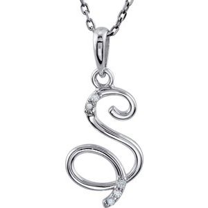Sterling Silver .025 CTW Natural Diamond Initial S 18" Necklace