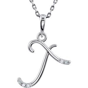 Sterling Silver .025 CTW Natural Diamond Initial T 18" Necklace