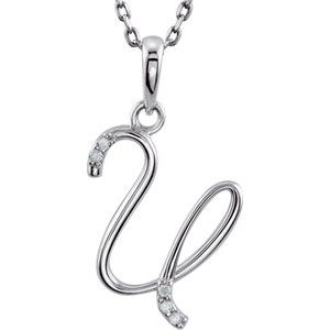 Sterling Silver .025 CTW Natural Diamond Initial U 18" Necklace