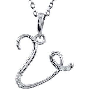 Sterling Silver .025 CTW Natural Diamond Initial V 18" Necklace