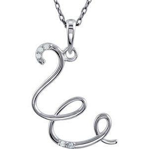 Sterling Silver .025 CTW Natural Diamond Initial W 18" Necklace
