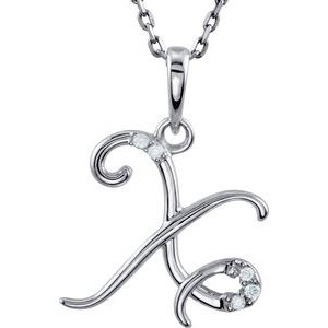 Sterling Silver .025 CTW Natural Diamond Initial X 18" Necklace