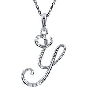 Sterling Silver .025 CTW Natural Diamond Initial Y 18" Necklace
