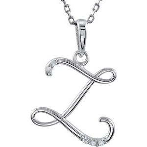 Sterling Silver .025 CTW Natural Diamond Initial Z 18" Necklace