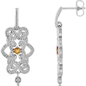 Sterling Silver Natural Citrine & .03 CTW Natural Diamond Granulated Earrings