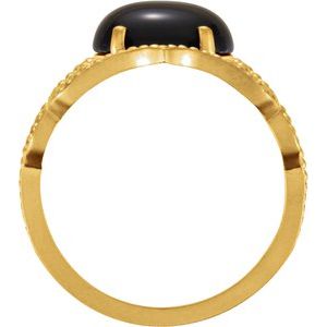 14K Yellow Gold Natural Black Onyx Cabochon Ring