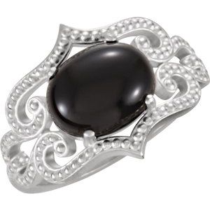 Sterling Silver Natural Black Onyx Cabochon Ring