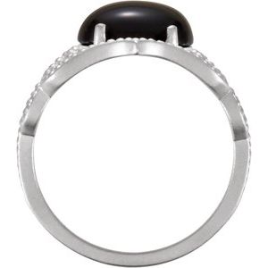 Sterling Silver Natural Black Onyx Cabochon Ring