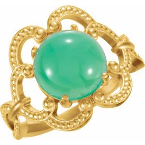 14K Yellow Gold Natural Green Chrysoprase Cabochon Ring