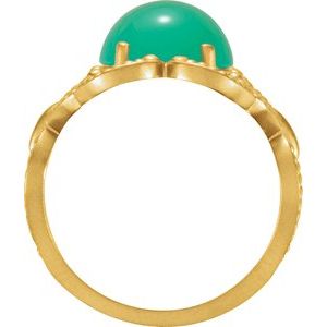 14K Yellow Gold Natural Green Chrysoprase Cabochon Ring