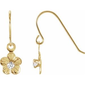 14K Yellow Gold Imitation White Cubic Zirconia Youth Daisy Earrings