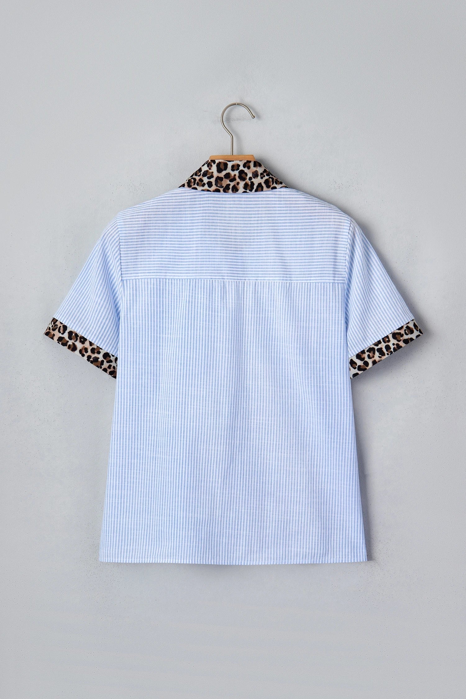 Stripe Leopard Contrast Collar Short Sleeve Shirt