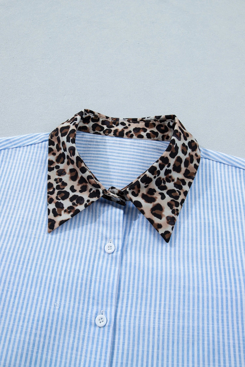 Stripe Leopard Contrast Collar Short Sleeve Shirt