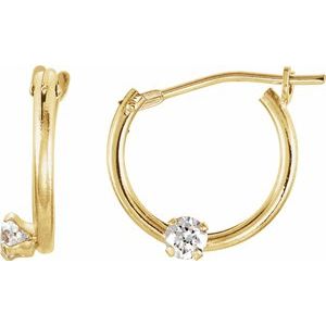 14K Yellow Gold Imitation White Cubic Zirconia 10.5 mm Hoop Earrings