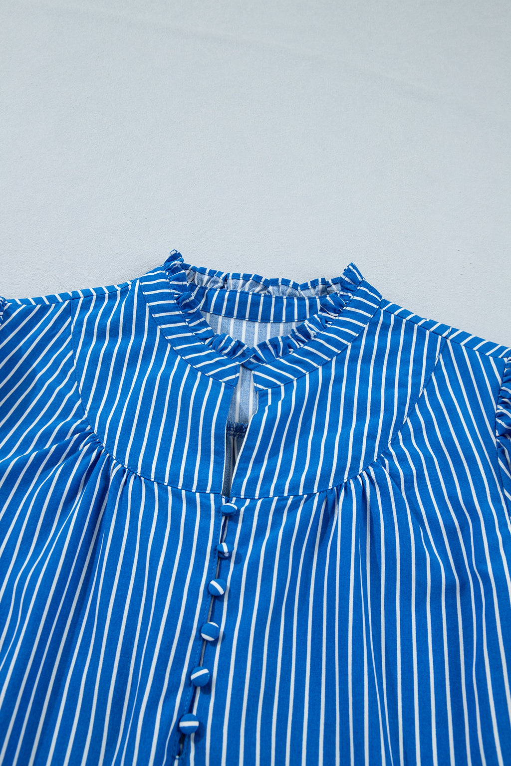 Stripe Ruffle Puff Sleeve Button Front Blouse