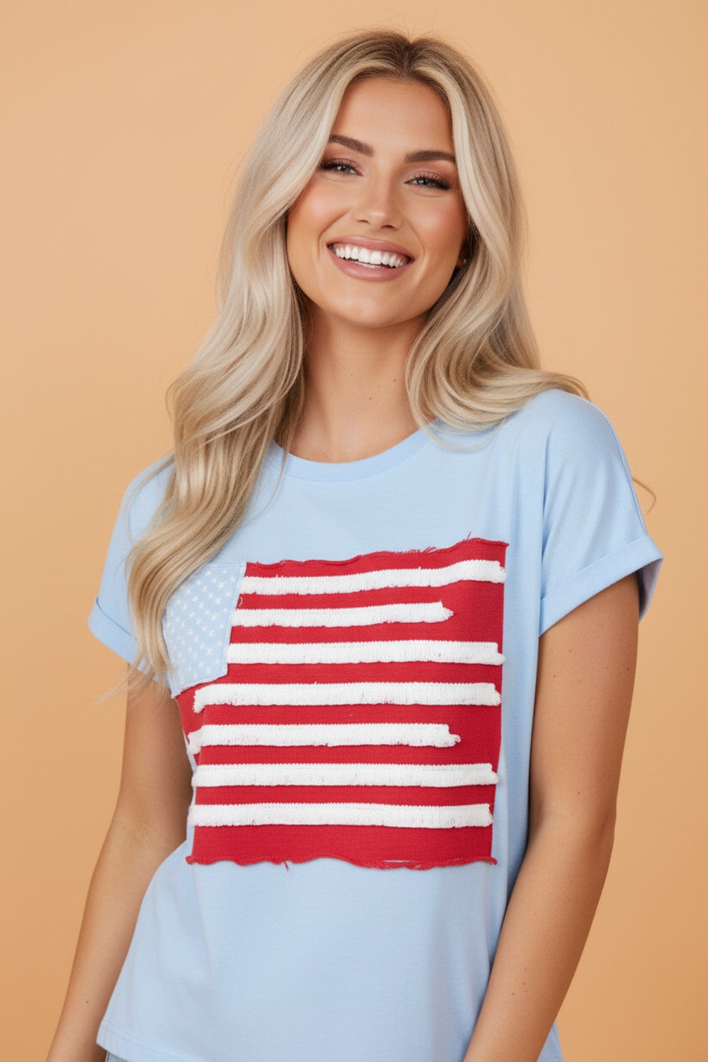 USA Flag Textured Patchwork Cap Sleeve Tee