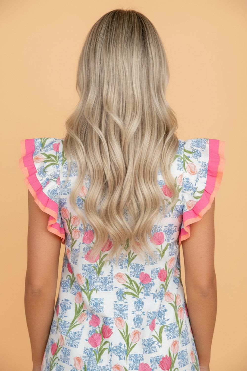 Floral Colorblock Flutter Sleeve Half Button Blouse