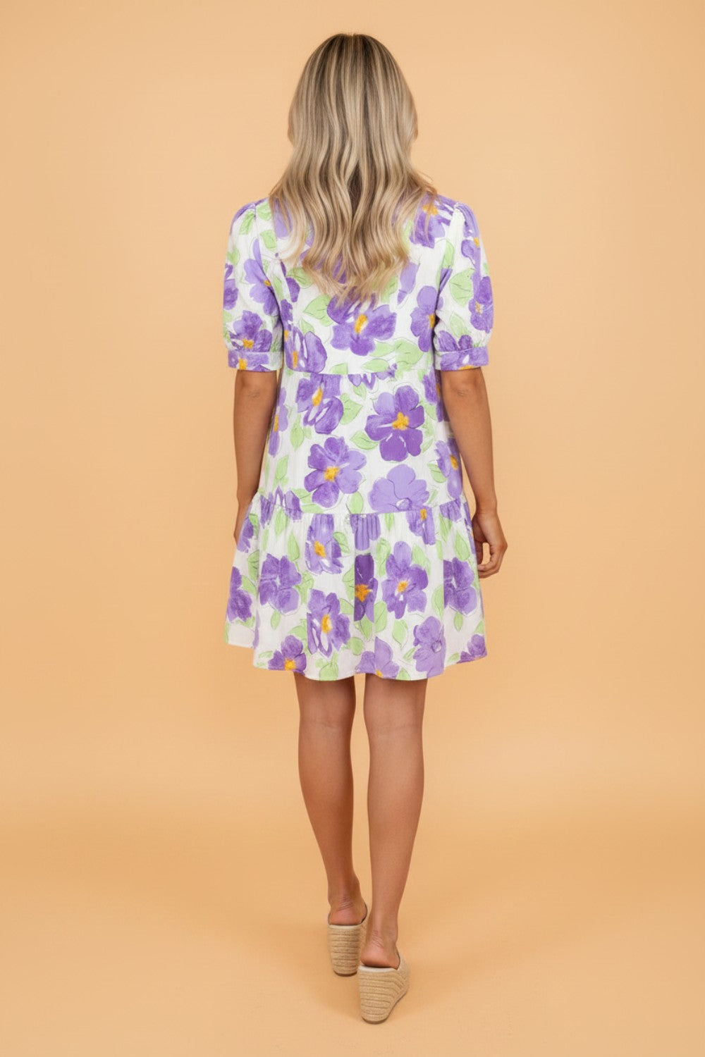 Floral Collared V-Neck Tiered Ruffle Mini Dress