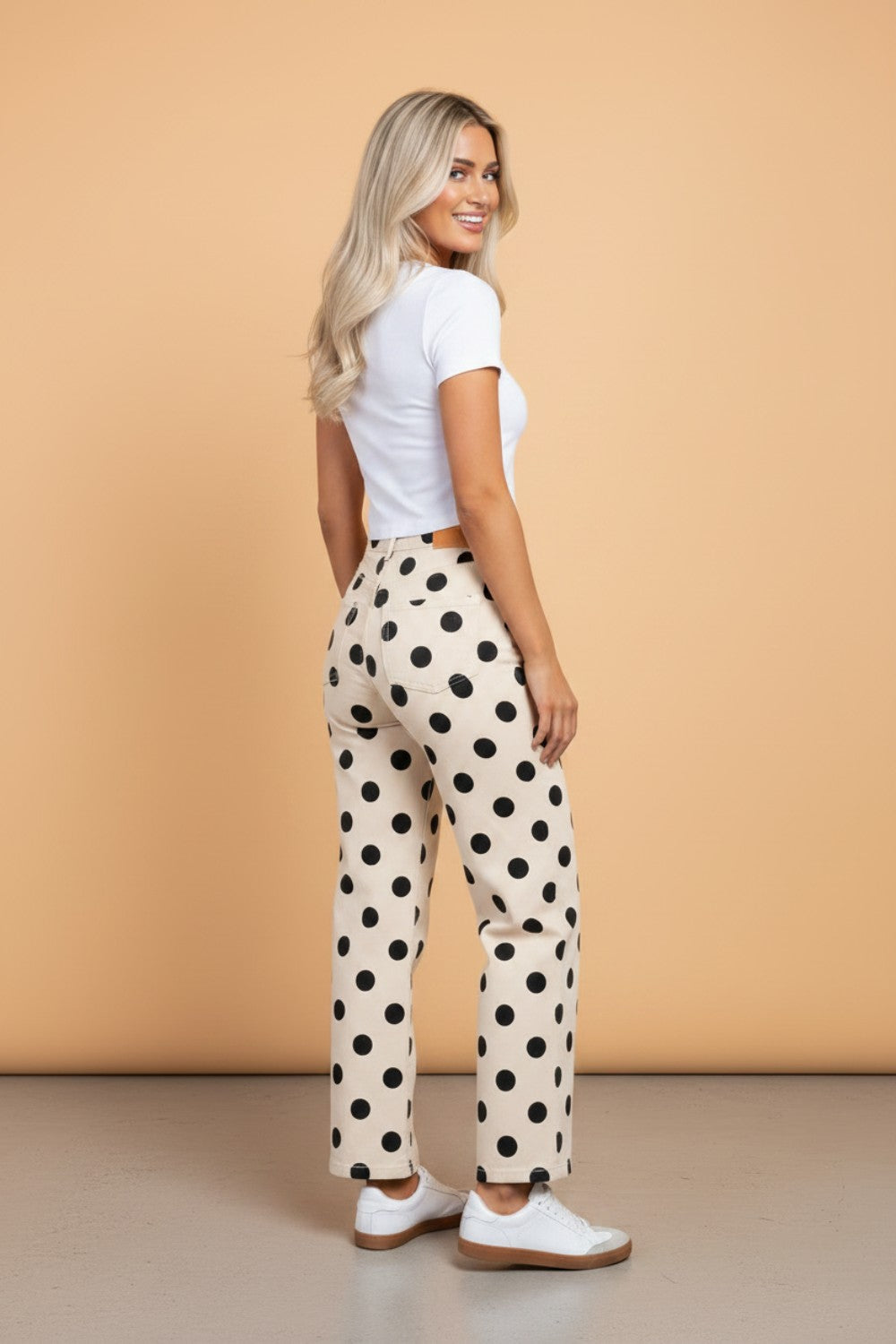 Polka Dot Wide Leg Ankle Length Jeans