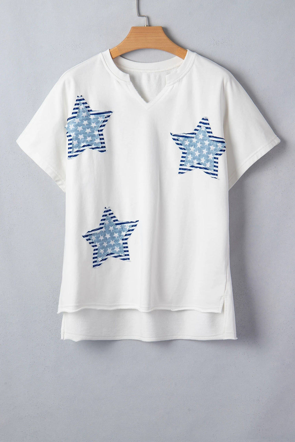 USA Star Patchwork Mineral Wash Notched Neck Tee