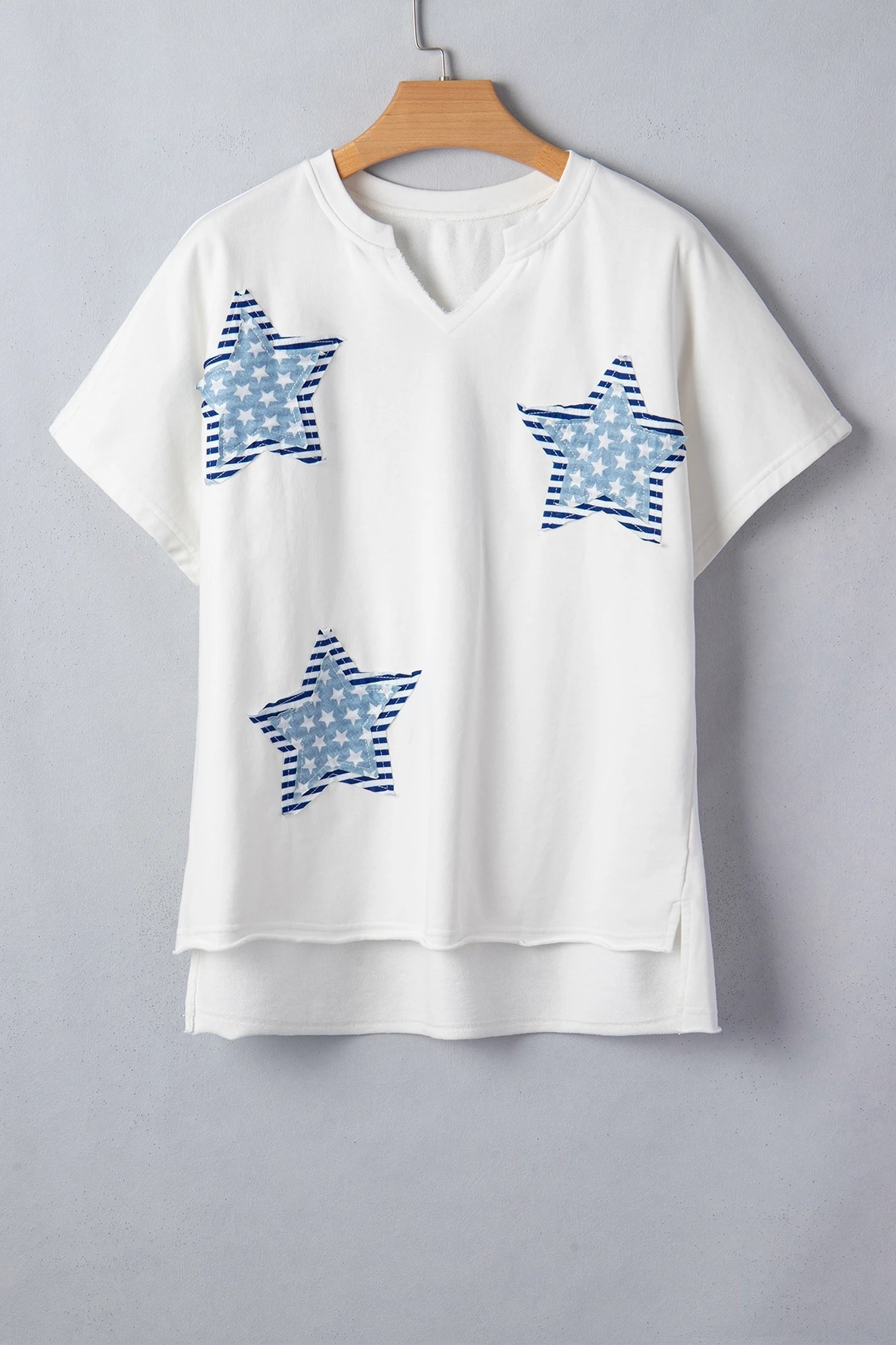 USA Star Patchwork Mineral Wash Notched Neck Tee