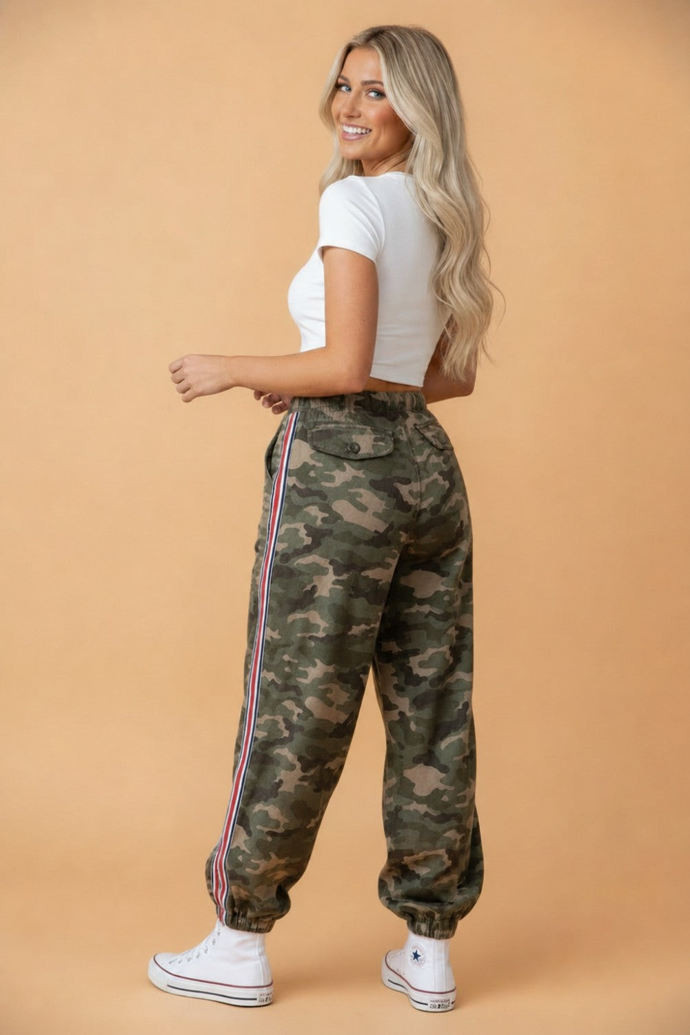 Camo Side Stripe Panel Drawstring Pants