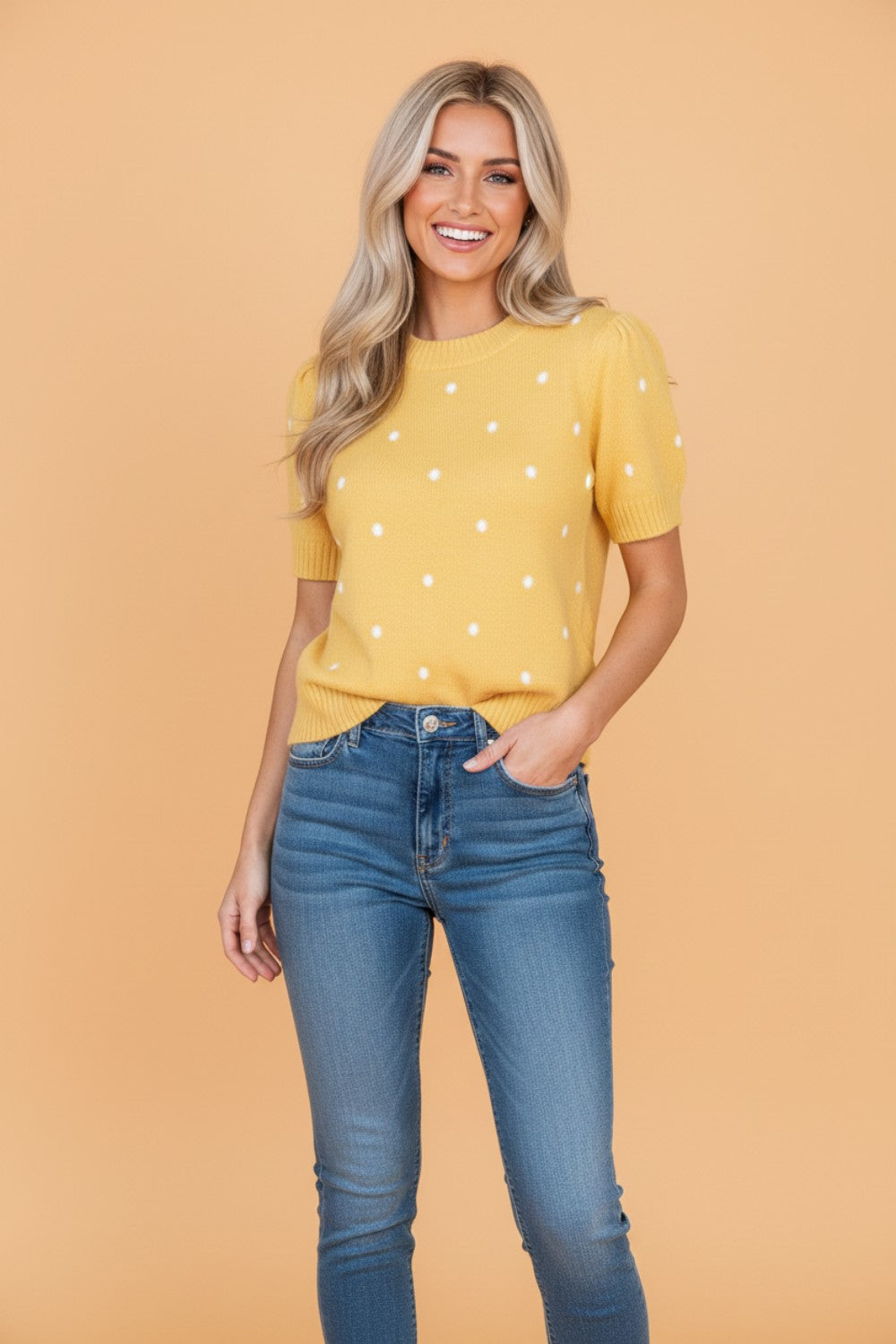 Polka Dot Bubble Short Sleeve Sweater