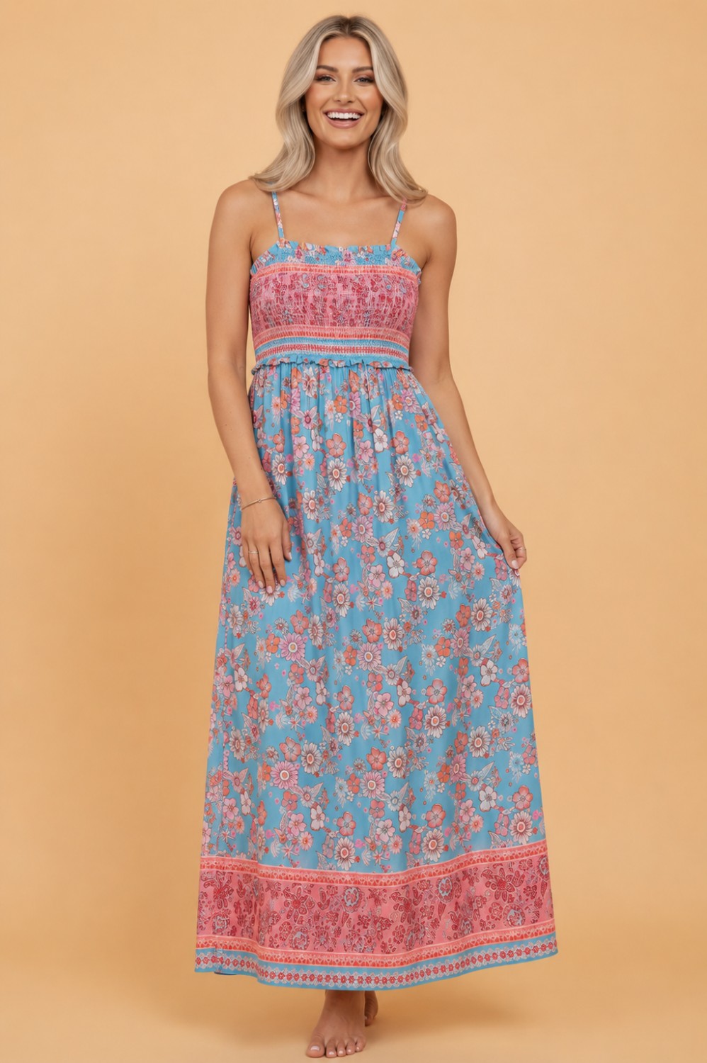 Boho Floral Spaghetti Strap Vacation Maxi Dress