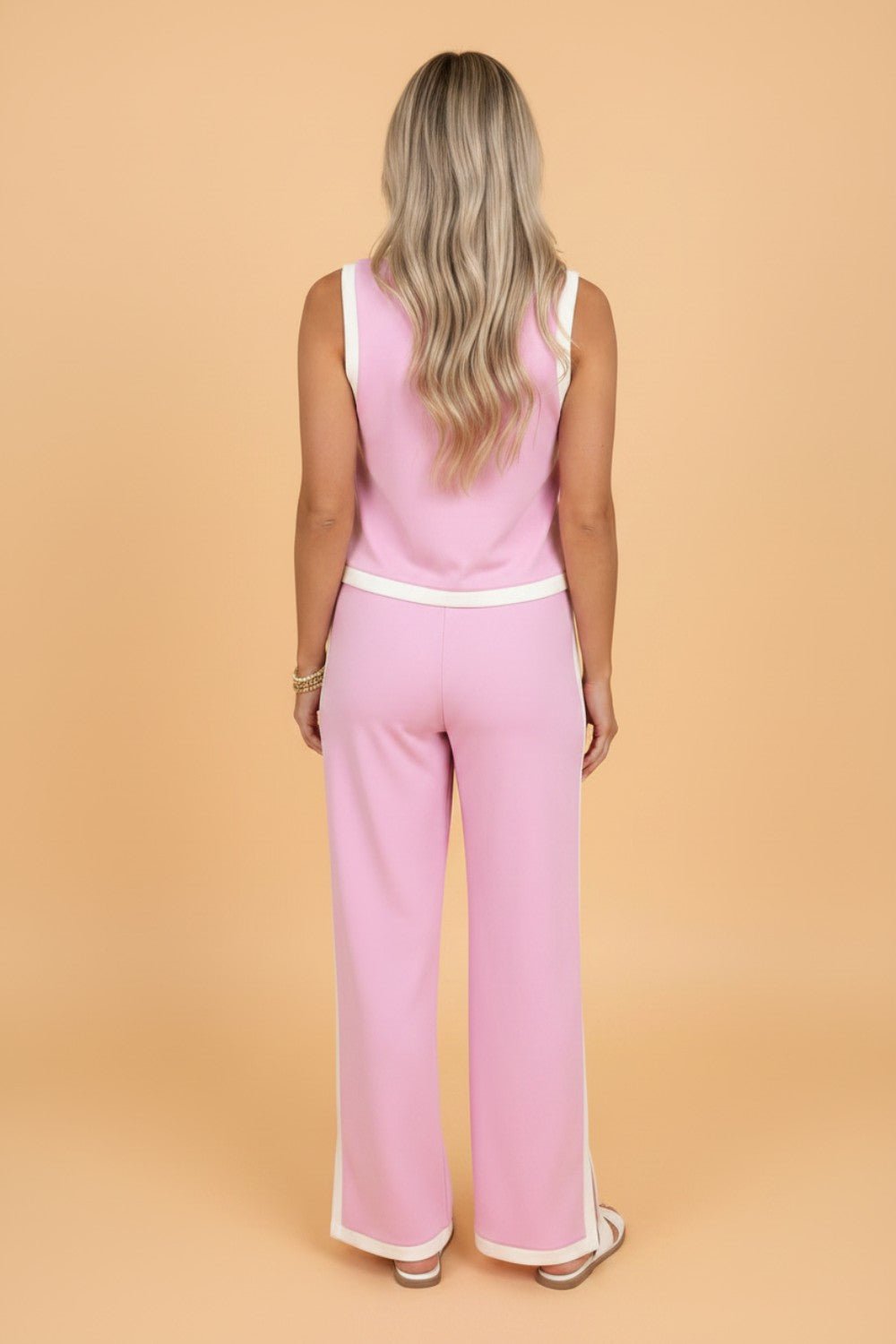 Colorblock Cropped Tank & Elastic Waist Pants Set
