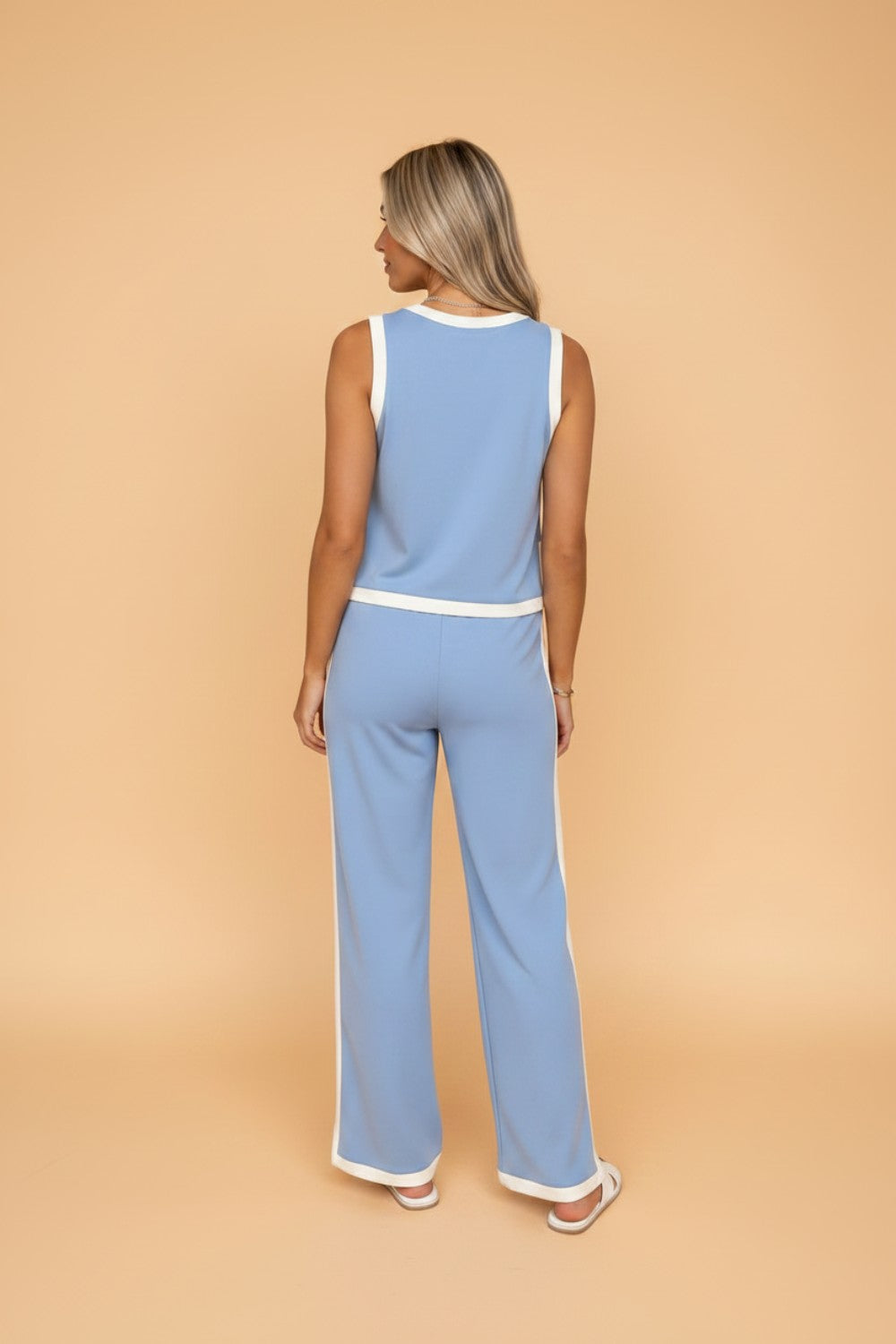 Colorblock Cropped Tank & Elastic Waist Pants Set