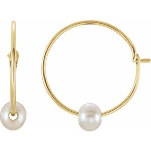 14K Yellow Gold Cultured White Freshwater Pearl Youth Huggie Earrings