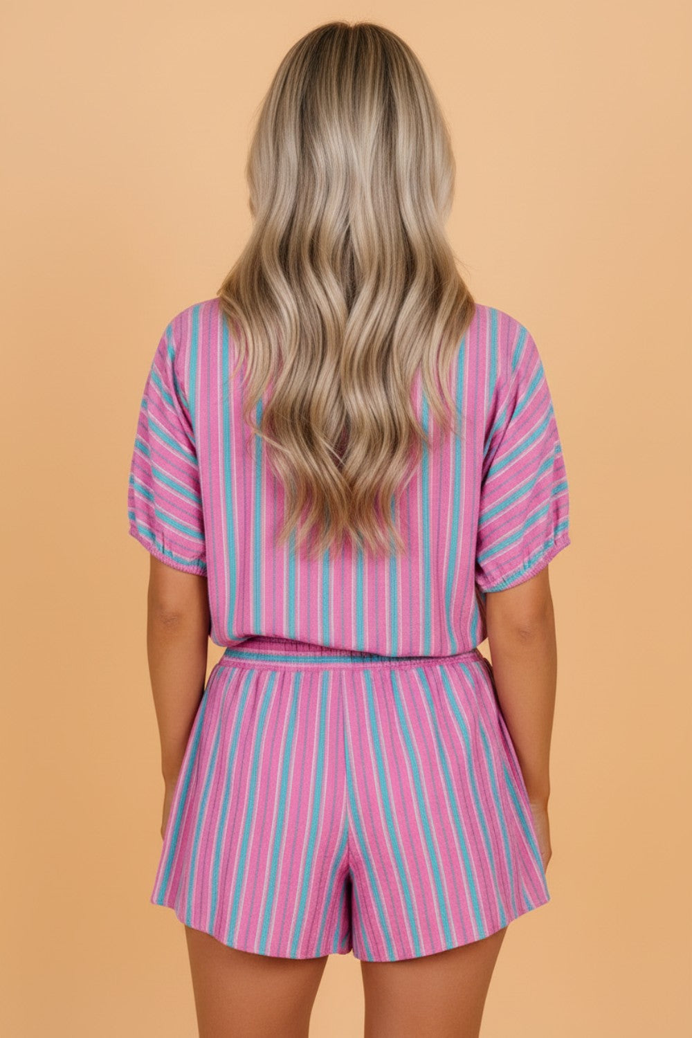 Stripe Dolman Short Sleeve Blouse & Short Set