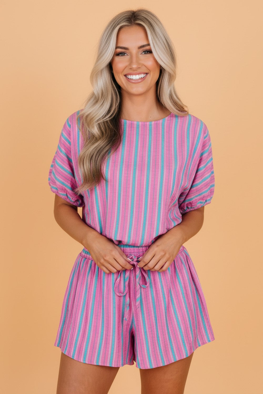 Stripe Dolman Short Sleeve Blouse & Short Set